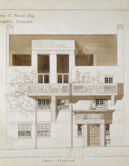Front Elevation of Studio and House for Frank Miles (1852-91), Tite Street, Chelsea od Edward William Godwin