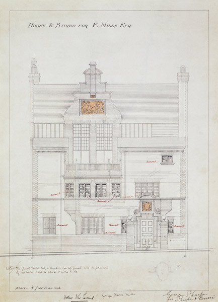 Working drawing for House and Studio for F. Miles Esq, Tite Street, Chelsea od Edward William Godwin