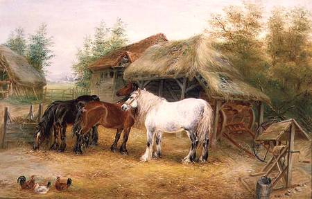 Carthorses in a farmyard od Edwin Frederick Holt