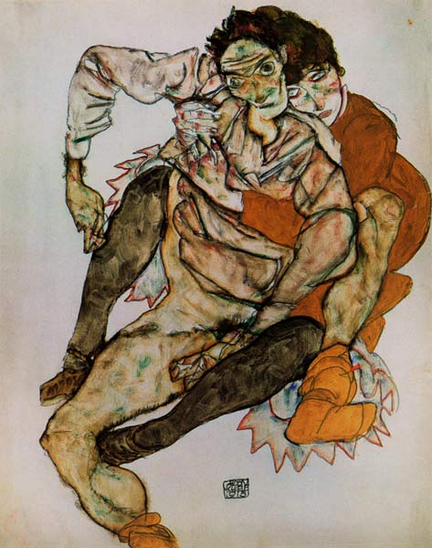 Sedentary couple squints (for Egon and Edith) od Egon Schiele