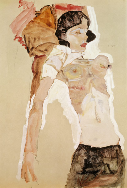 Liegendes, halbbekleidetes Mädchen od Egon Schiele