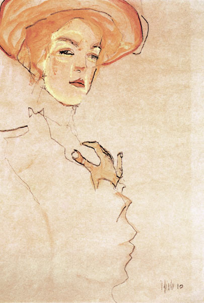 Lady with an orange-coloured hat od Egon Schiele