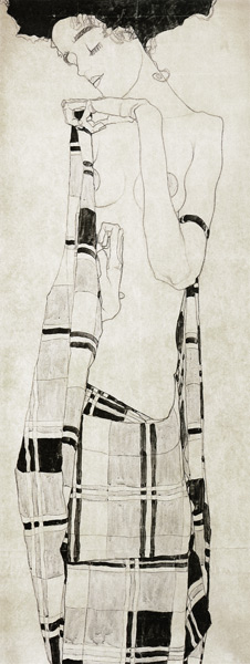 Stationary girl in a checked cloth od Egon Schiele