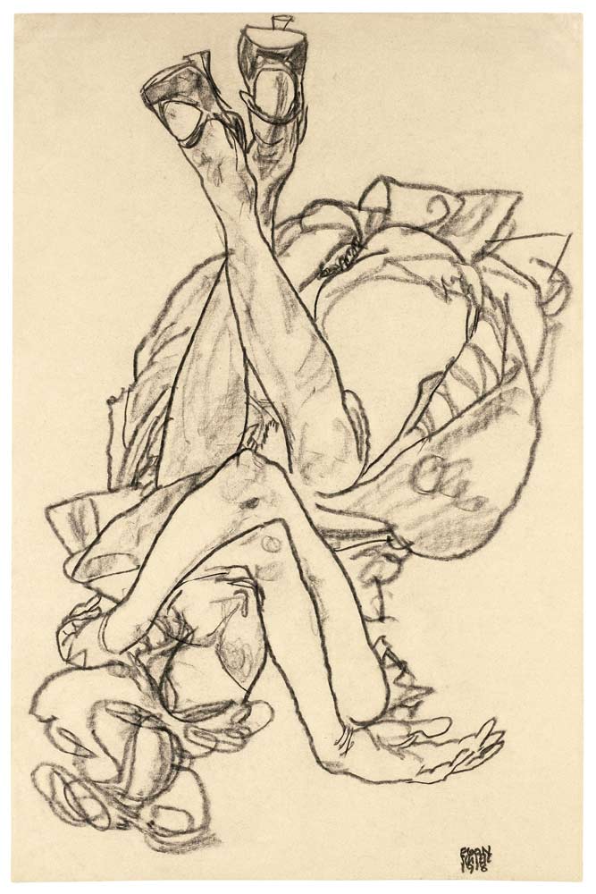 Girl lying on her back with crossed arms and legs od Egon Schiele