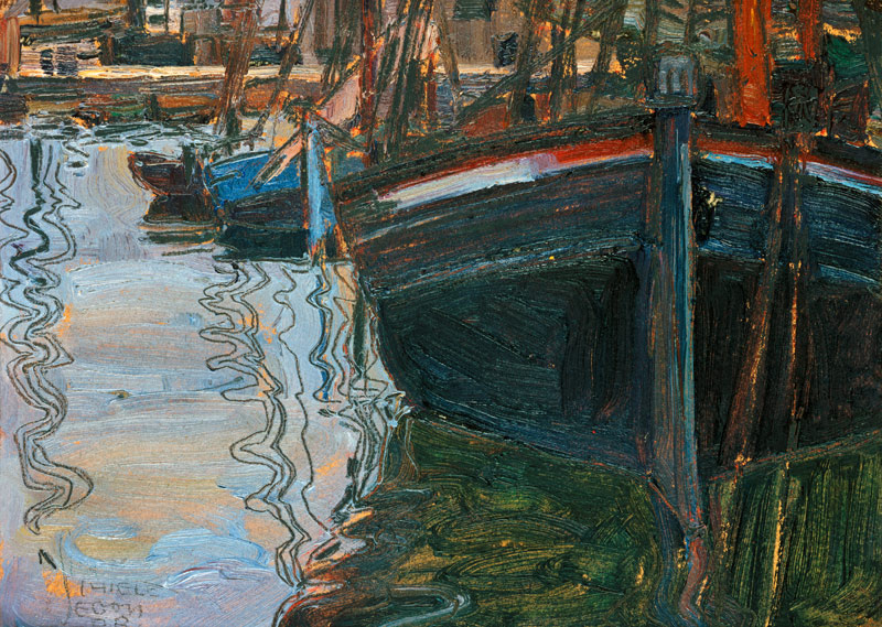 Boats, themselves in the water reflecting od Egon Schiele
