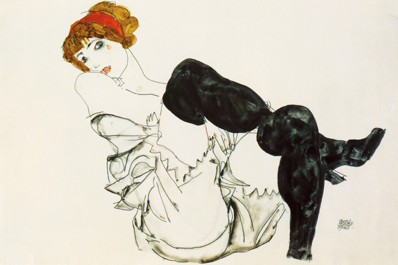 Woman in black stockings (Valerie Neuzil) od Egon Schiele