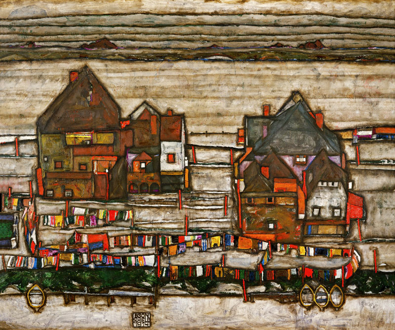 Häuser mit bunter Wäsche od Egon Schiele