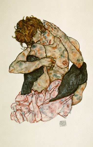 Knee raked girl act, the cheek crouching down leant on this od Egon Schiele
