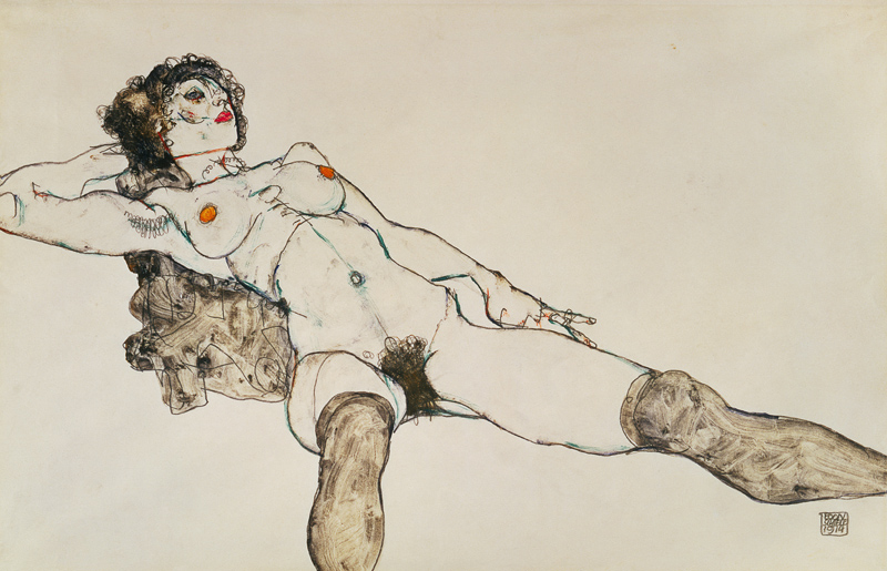 Lying female act with affected legs od Egon Schiele