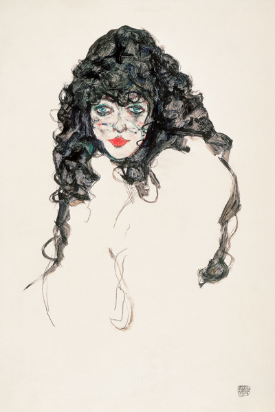 Girl head with open hair od Egon Schiele