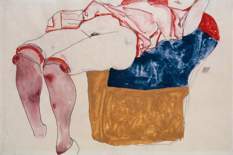 Resting woman with lilafarbenen stockings od Egon Schiele