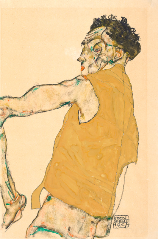 Self-Portrait in Yellow Vest od Egon Schiele