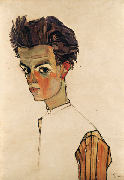 Self-Portrait with Striped Shirt od Egon Schiele