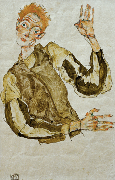 Self-Portrait with Striped Armlets od Egon Schiele