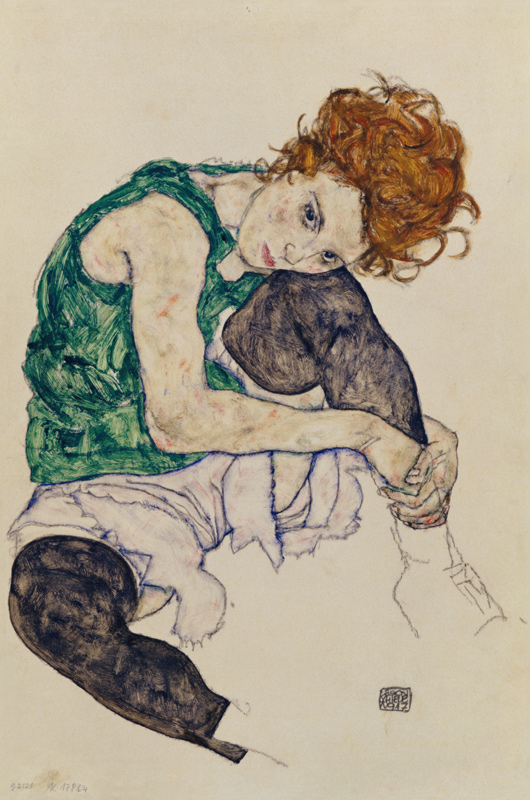 Sedentary woman with a knee pulled up od Egon Schiele