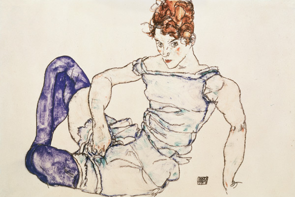 Sedentary woman with violet stockings od Egon Schiele