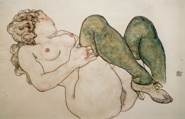 Act with green stockings od Egon Schiele