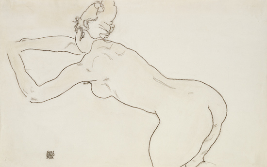 Female Nude Kneeling  And Bending Forward To The Left od Egon Schiele