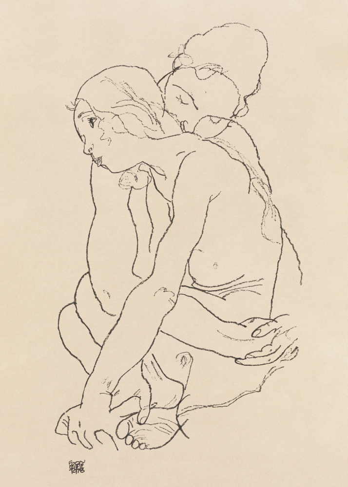 Woman and Girl Embracing 1918 od Egon Schiele