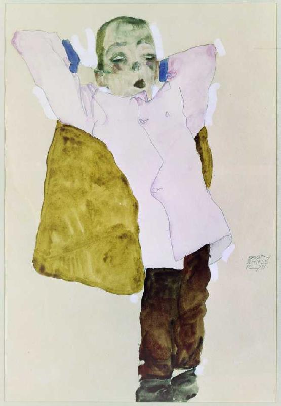 Junger Mann mit rosa Jacke od Egon Schiele