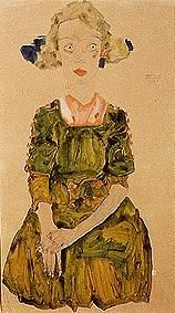 Young girl with a blue ribbon. od Egon Schiele