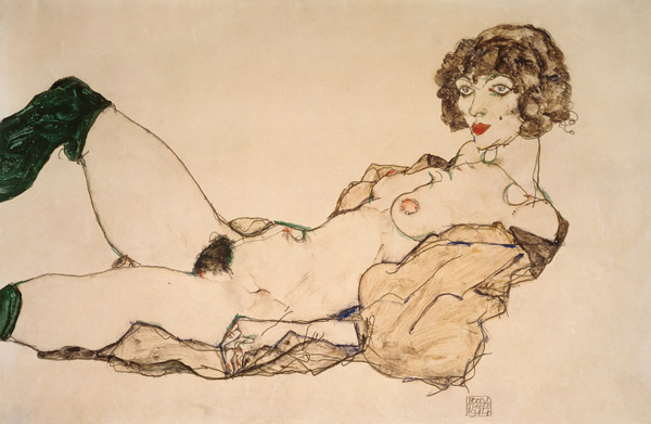 Reclining Nude in Green Stockings od Egon Schiele