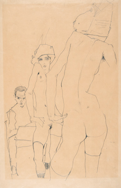 Schiele with Nude Model before the Mirror od Egon Schiele