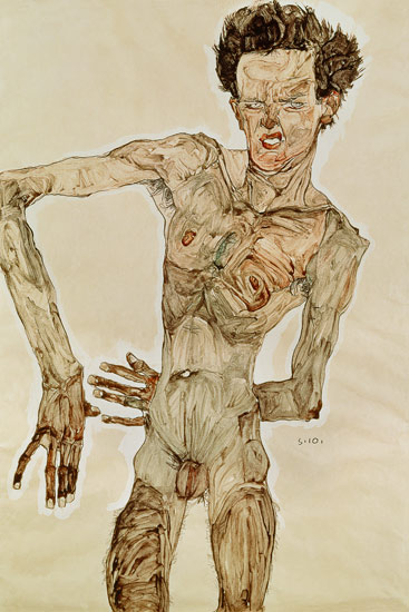 Standing nude, facing front (self portrait) od Egon Schiele