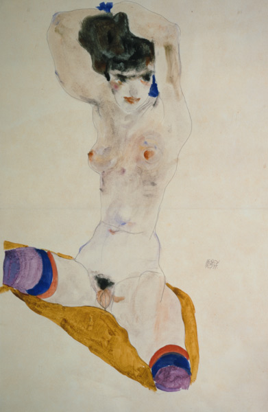 Poor crossed a sedentary naked girl over over the head od Egon Schiele