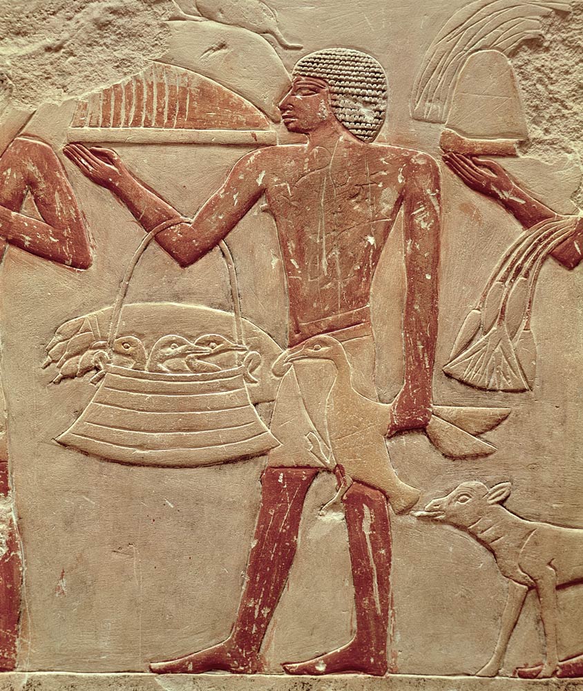 Relief depicting a porter with a basket of fledglings, from the Tomb of Princess Idut, Old Kingdom od Egyptian