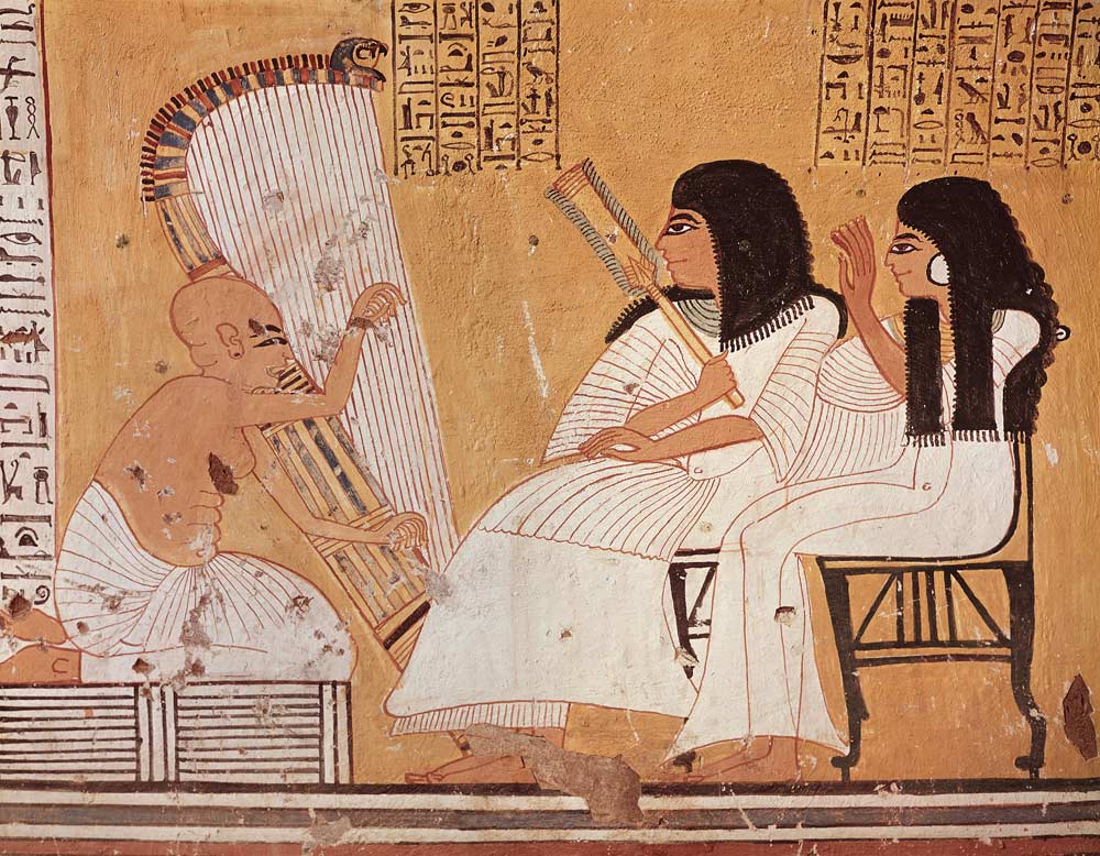 The deceased and his wife listening to a blind harpist, from the Tomb of Ankerkhe, Workmen's Tombs, od Egyptian