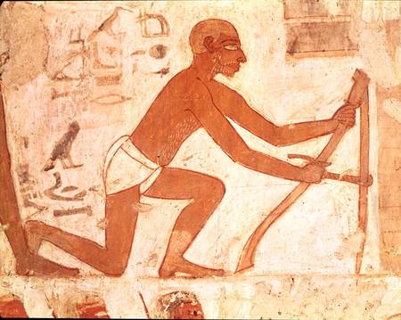 Construction of a wall, detail of a man with a hoe, from the Tomb of Rekhmire, vizier of Tuthmosis I od Egyptian
