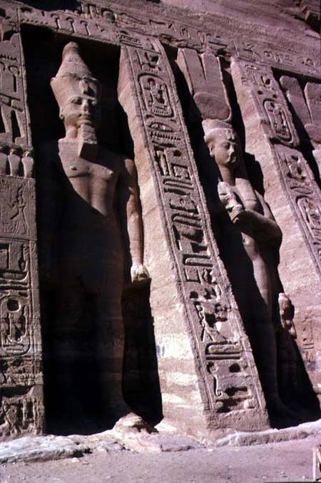 Facade of the Temple of Queen Nefertari, detail of colossi of Ramesses II (1279-1213 BC) and Hathor, od Egyptian
