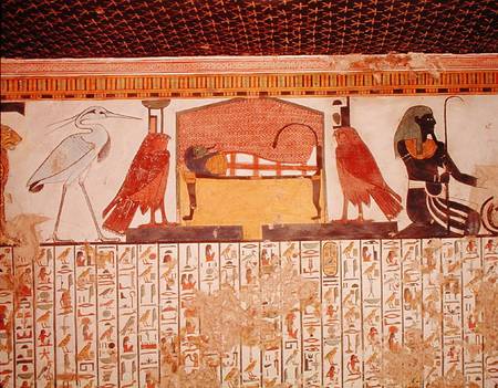 Mummy on a funeral bed with various divinites, from the Tomb of Nefertari, New kingdom od Egyptian