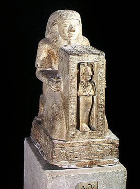 Naophorous statue of the royal scribe, Seti, with Osiris in the naos, New Kingdom od Egyptian