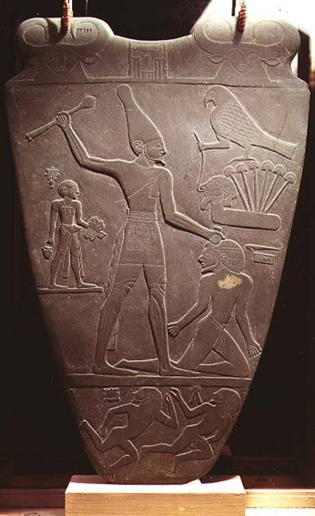 The Narmer Palette: ceremonial palette depicting King Narmer, wearing the white crown of Upper Egypt od Egyptian