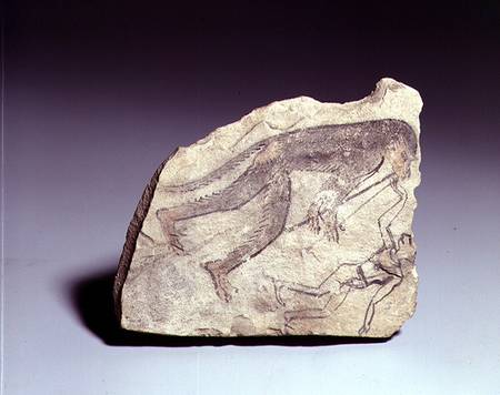 Ostracon with a figure of a monkey playing a flute, New Kingdom od Egyptian