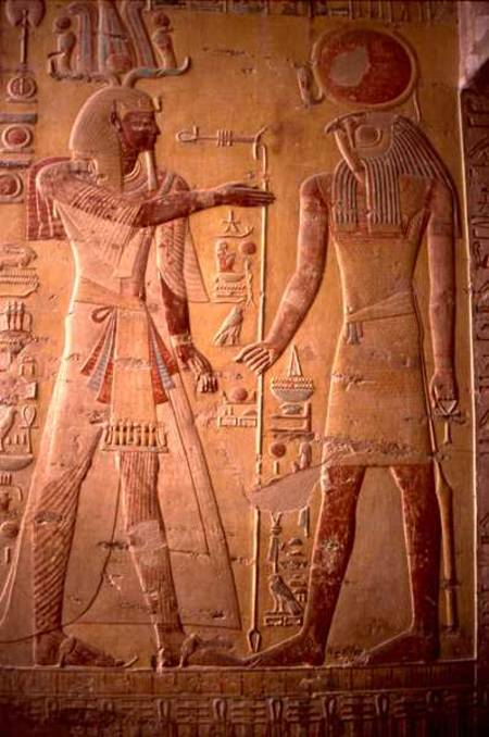 Relief depicting Merneptah (1236-1223 BC) being greeted by Re-Herakhty, from the Tomb of Merneptah, od Egyptian