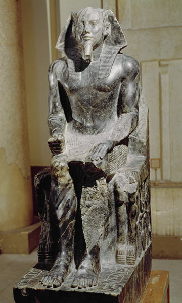 Statue of Khafre (2520-2494 BC) enthroned, from the Valley Temple of the Pyramid of Khafre at Giza, od Egyptian