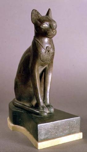Statuette of a cat representing the goddess Bastet, bearing the cartouche of Psamtek I, Saite Period