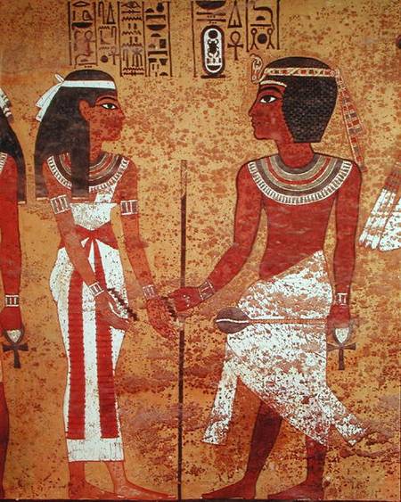 Tutankhamun (c.1370-1352 BC) and his wife, Ankhesenamun, from his tomb, New Kingdom od Egyptian