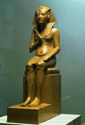 Seated statue of a pharaoh, New Kingdom (stone) od Egyptian 18th Dynasty