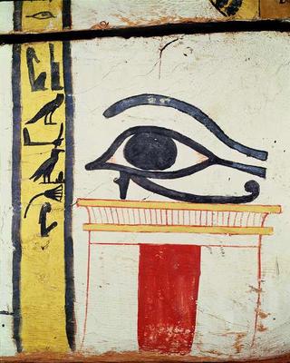 Wedjat Eye, detail from the sarcophagus cover of the Lady of Madja, New Kingdom, c.1450 BC (painted od Egyptian 18th Dynasty