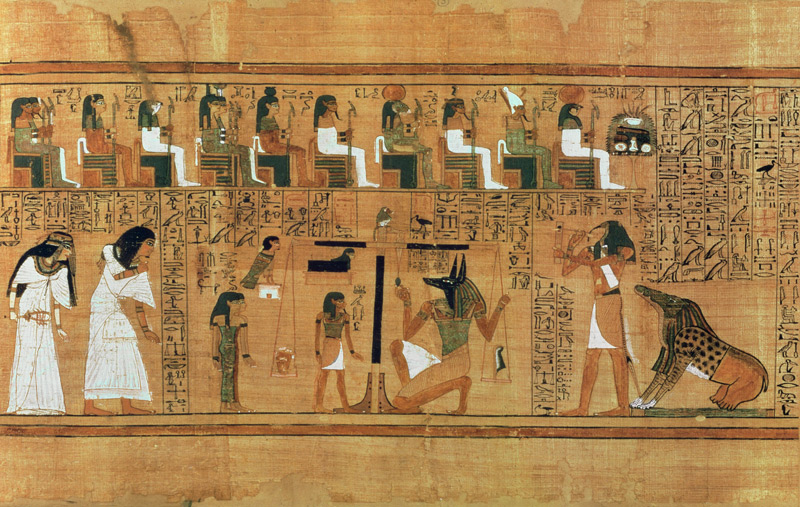 The Weighing of the Heart against the Feather of Truth, from the Book of the Dead of the Scribe Any, od Egyptian 19th Dynasty