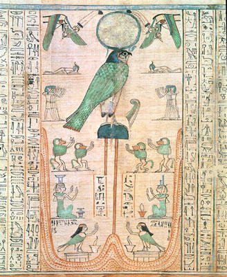 Adoration of the Rising Sun in the Form of the Falcon Re-Horakhty, New Kingdom, c.1150 BC (papyrus) od Egyptian 20th Dynasty