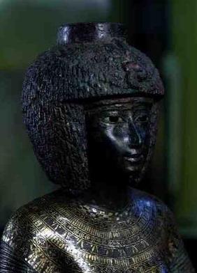 Statue of the Divine Adoratress Karomama, Third Intermediate Period (bronze with gold, silver & elec