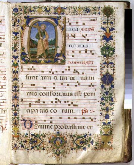 Ms 540 f.3r Page with historiated initial 'M' depicting St. Andrew, from a choir book from San Marco od  (eigentl. Domenico Tommaso Bigordi) Ghirlandaio Domenico