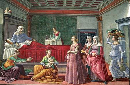 The Birth of St. John the Baptist (fresco) od  (eigentl. Domenico Tommaso Bigordi) Ghirlandaio Domenico