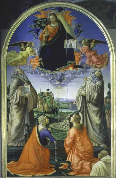 Christ in Glory with St. Benedict (c.480-547), St. Romuald (c.952-1027), St. Attinia, St. Grecinia a od  (eigentl. Domenico Tommaso Bigordi) Ghirlandaio Domenico