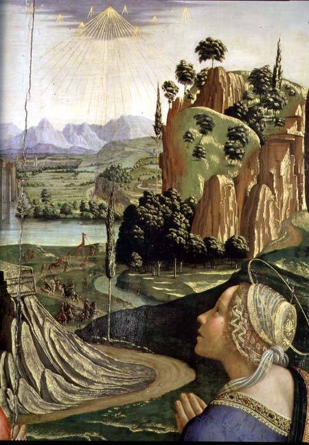 Christ in Glory with saints, detail of the landscape od  (eigentl. Domenico Tommaso Bigordi) Ghirlandaio Domenico